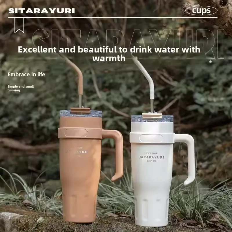

40oz 304 Stainless Steel Insulated Water Bottle Thermal Coffee Car Cup Outdoor Gym Water Bottle Sport Kettle Handle Straw