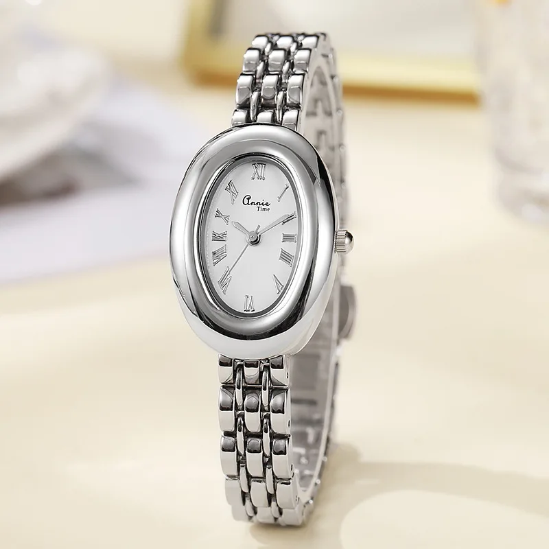 موضة العلامة التجارية امرأة فتاة البيضاوي نمط ساعة كوارتز فاخرة المعادن سوار فولاذي ساعات المعصم Montre فام Relógio Feminino دروبشيبينغ #4