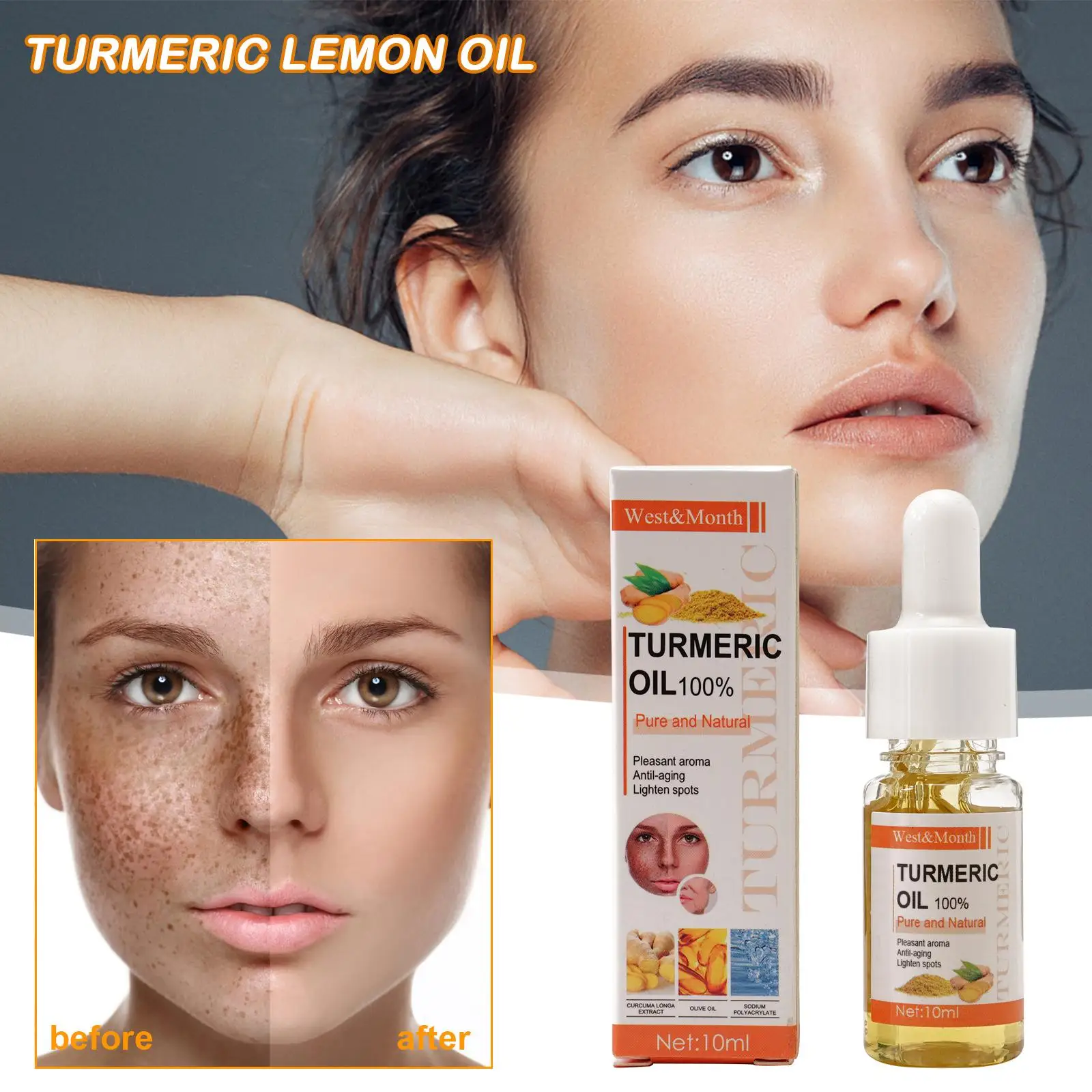 Aceite de limón y cúrcuma, Corrector de manchas oscuras y acné, Lifting facial, suero reafirmante para el cuidado de la piel, blanqueador, hidratante, L9K8