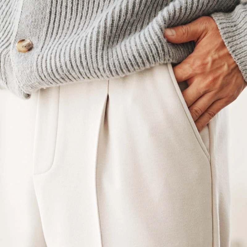 High Quality Men's Thick Wool Pants Autumn Winter Solid Color Merino Wool Knitted Soft Warm Drawstring Casual Trousers