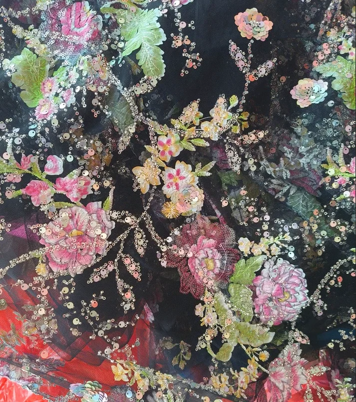 1M 120Cm Wide Luxury Beaded Lace Fabric 3D Embroidery Sequins Spray Painted Soft Tulle Mesh Textile for Dress Making F107 view 6