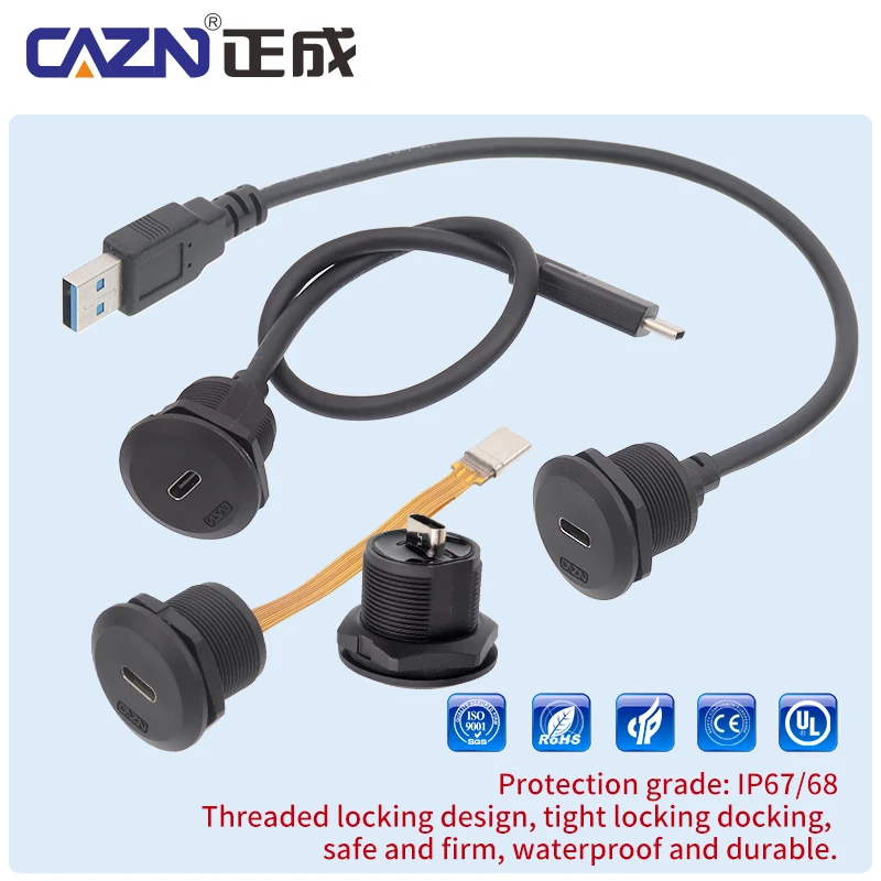 Waterproof EP Type-C Threaded Female Male to Female Male 20Gbit/s Straight Plug Version 3.0/3.2 0.3M 0.5M 1M