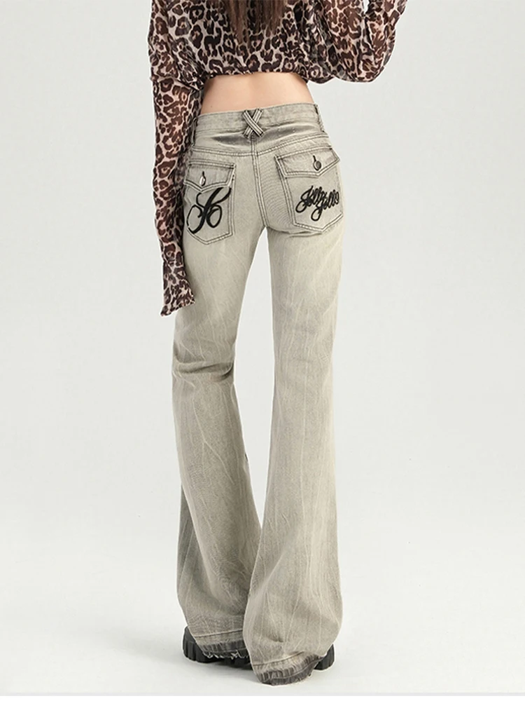 

Осень-зима 202, женские винтажные расклешенные джинсовые брюки с низкой посадкой, зауженные джинсы-клеш Y2k 2000-х годов, джинсы Harajuku Gyaru Bootcut, новинка