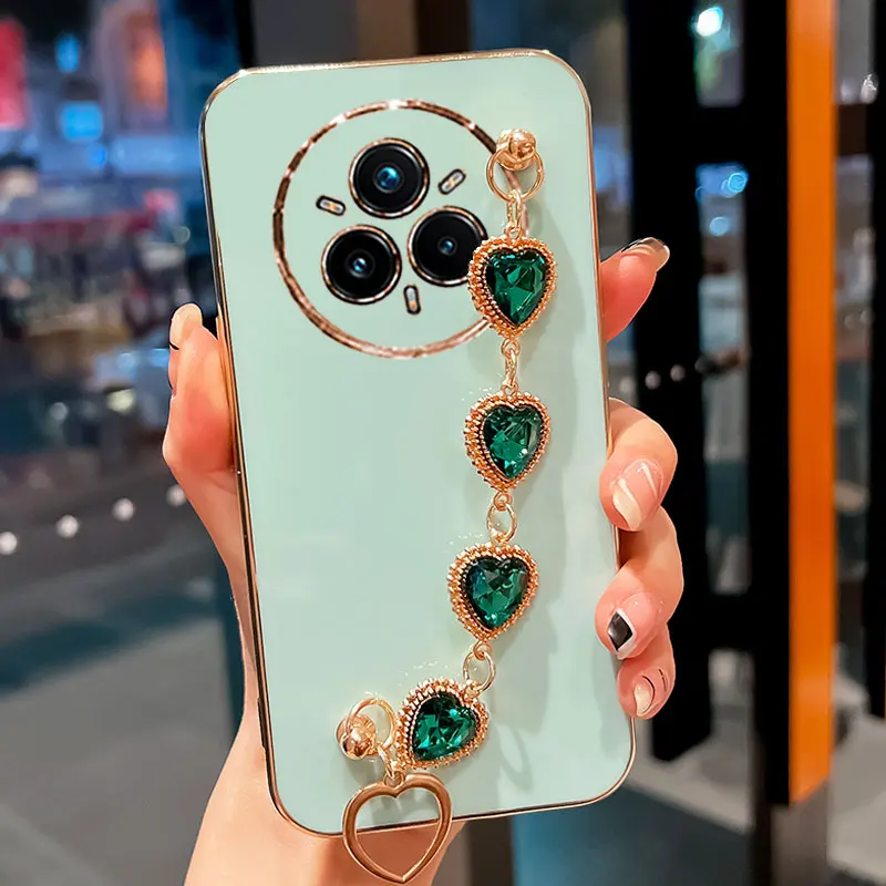 Realme14pro سوار المعصم جراب هاتف فاخر الحب القلب سلسلة تصفيح غطاء ل ممن لهم Realme 14 برو C75 C63 C61 حافظة Realme 14pro #3