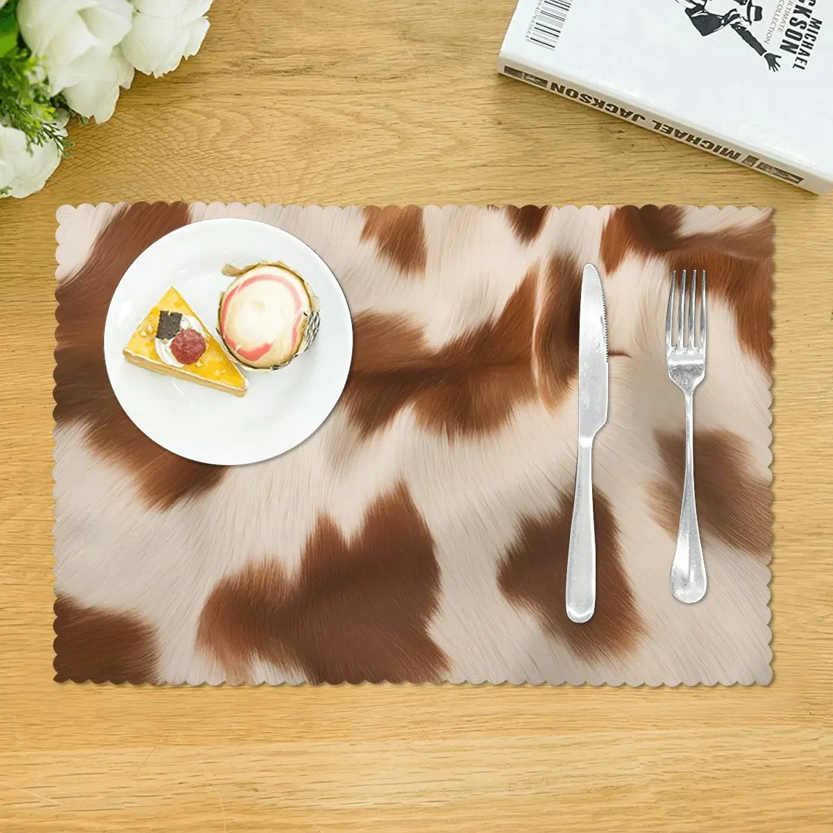 Stylish Cow Fur Cowhide Texture Cow Skin Placemat Washable Plate Mat for Dining Table Bowl Coaster Home Decor Absorbent Mats
