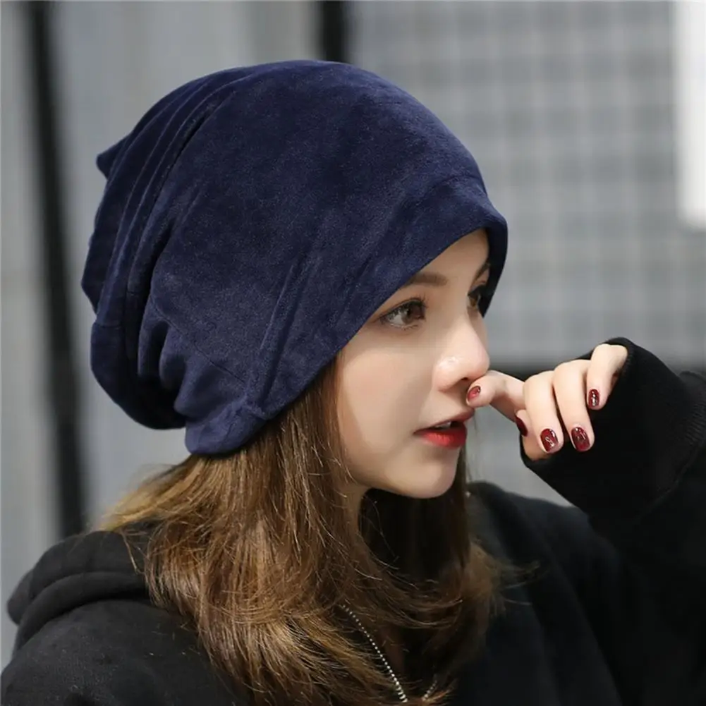 Velvet Women Beanie Hat Elastic Solid Color Baggy Slouchy Warm No Brim Plush Winter Beanies шапка женская зимняя bonnet femme