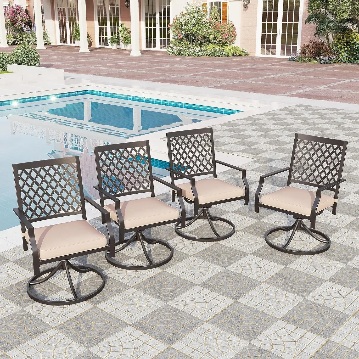 Patio Outdoor Swivel Dining Chairs Outdoor Furniture Chairs Set of 4 with Cushion Suports 300lbs