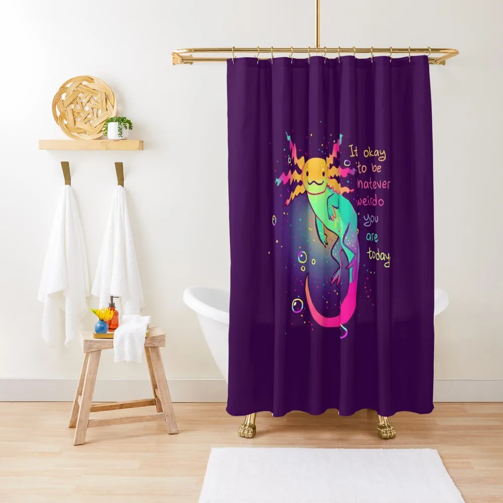 It's Okay to Be Whatever Weirdo You Are Today Rainbow Axolotl Shower Curtain Waterproof Fabric Bathroom Curtains