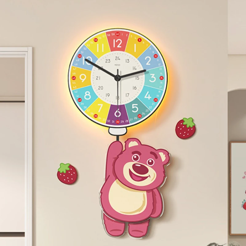 

Large Size Anime Style Bear Wall Clock Creative Living Room Silent Luminous Clocks Family Restaurant Wall Clock Kids Bedroom