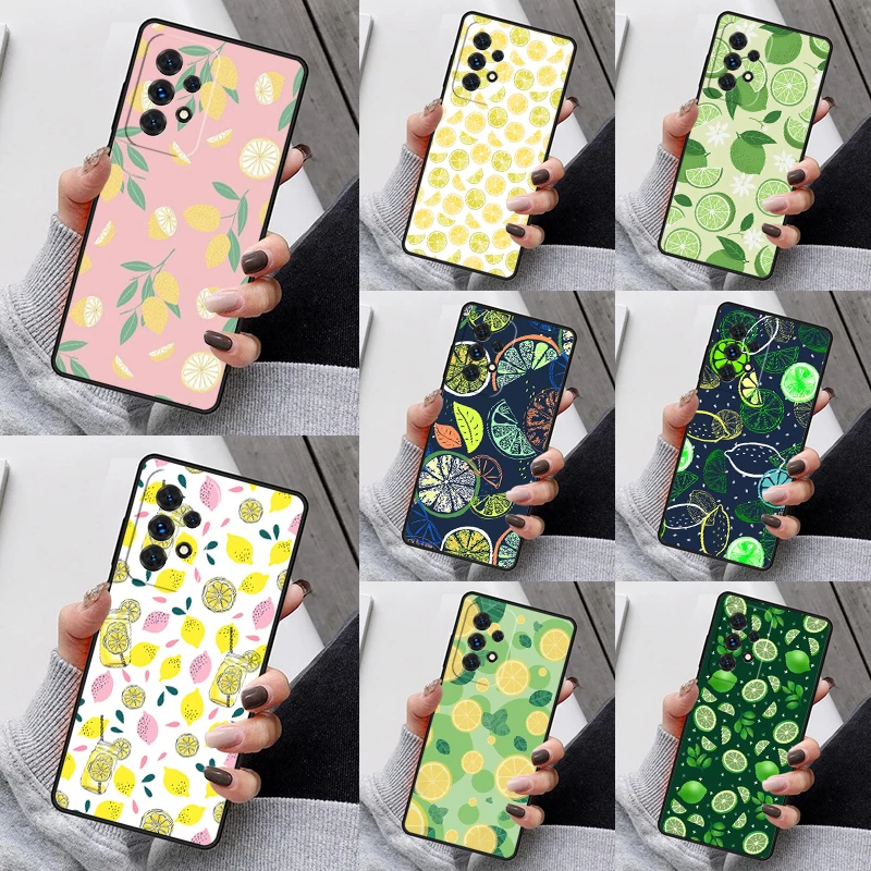 Cartoon Lemon Avocado Peach Fruit Phone Case For Samsung Galaxy S23 S21 S20 FE S24 S22 Ultra Note20 S10 S9 Plus A40 A52 A13 A53