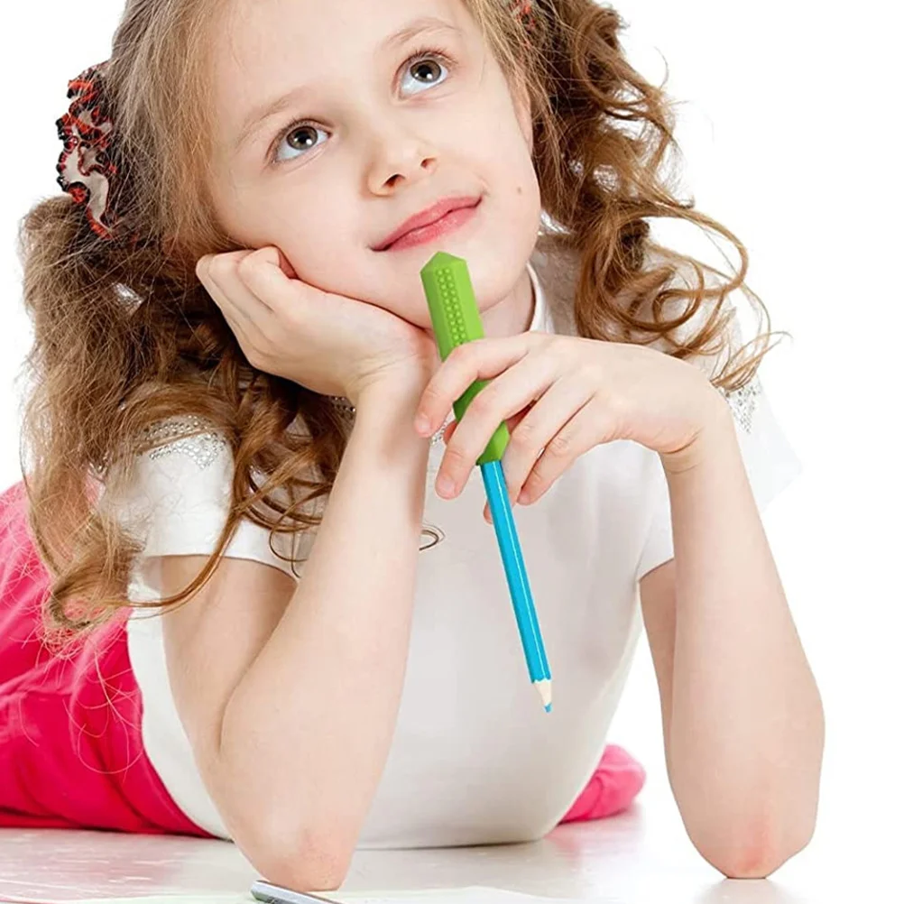 3 個のシリコーンチュアブルキャップ感覚運動補助具赤青緑鉛筆キャップ消しゴム書き込み用チュアチューブ