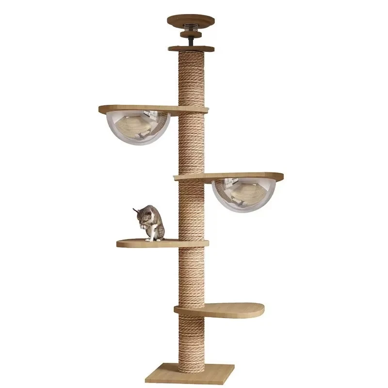 Punch-free Eco-Friendly Cat Climbing Tower, 4+ Levels Solid Wood Cat Condo with Tree Hole Privacy for All Cat Sizes