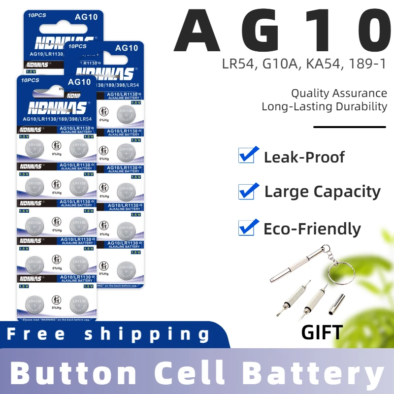 NEW AG10 LR54 1.5V Button Coin Cell Battery Long Lasting Compatible for Key Watch Remote Control Small Electronic Devices