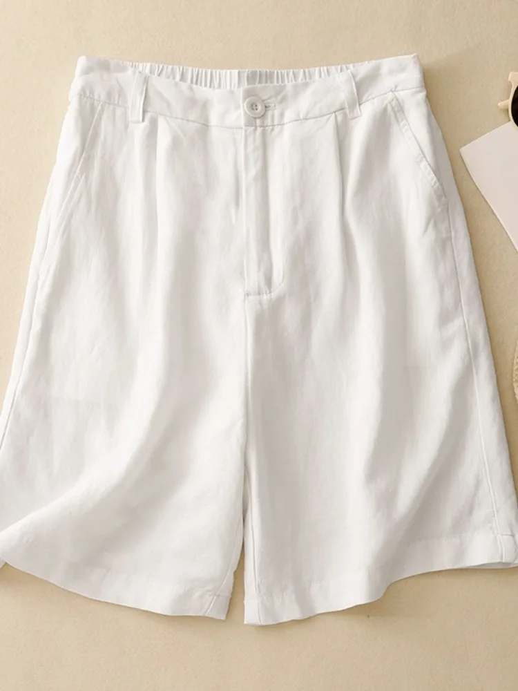 

Модные льняные брюки-кюлоты для женщин, летние, тонкие, А-силуэт, с высокой талией, свободные, белые, из хлопка и льна, длиной до колена