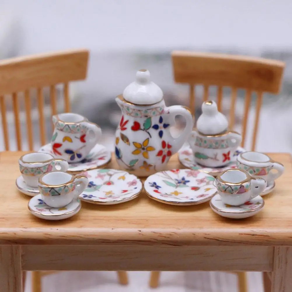 

Мини-керамический чайный сервиз, идеальная игровая игрушка для детей - миниатюрная еда, чашки, тарелки для детей, чайные чашки