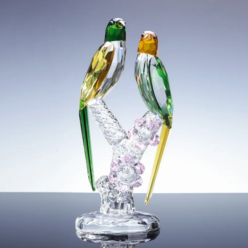 High Quality Crystal Art Deco Bird Statuette Parrot Craft Jewelry Hom Decorative Gift Box Collectible Statuette