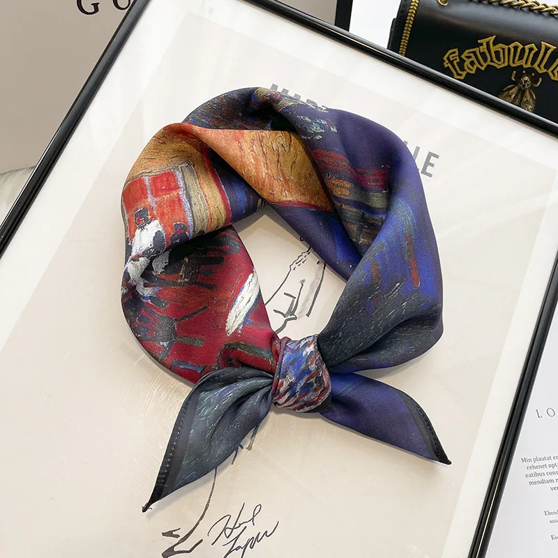 

Luxury Print Spring Neck Tie Shawl 2023 Silk Square Scarf Women Wraps Female Hair Hand Wrist Headkercheif Hijab Bandana