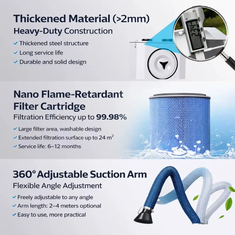 High Efficiency Welding Fume and Dust Extractor Industrial Portable Welding Fume Dust Extraction Machine