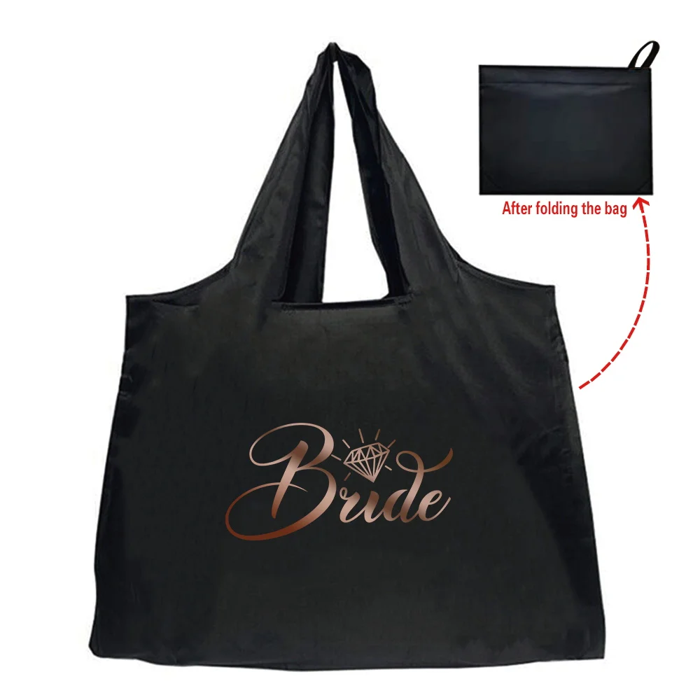 Tote Bag Eco-Friendly Folding Shopping Bag Reusable Portable Shoulder Handbag for Travel Grocery Fashion Bride Series 5