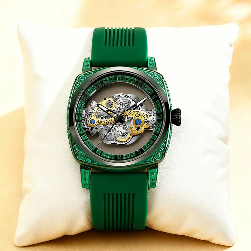 

Мужские модные минималистичные полые кварцевые часы в винтажном стиле с зеленой лентой