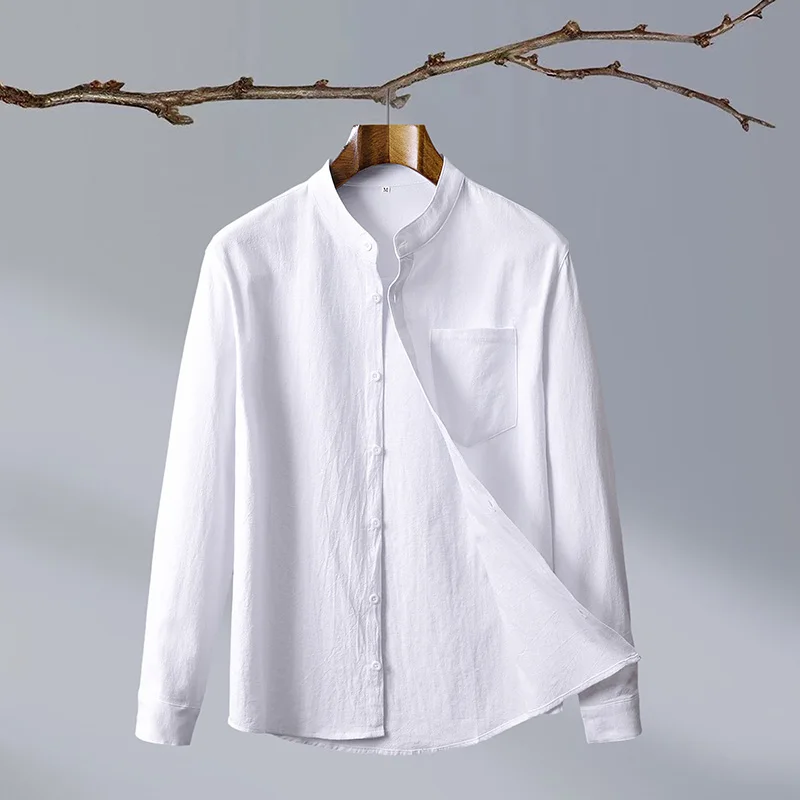 2024-New Fashion Cotton Linen Crepe Business Matching Outdoor Travel Trend Slim Men\'s Long-sleeved Shirt Casual Matching Shirt