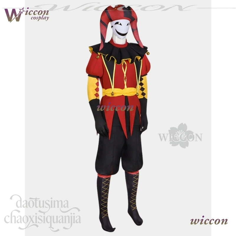 iesq/ The Freakak Game Circusus Cosplay Pierrotot Costume Red Black Horror Clown Uniform 3D Polylactic Acid Mask Wigs Halloween view 6
