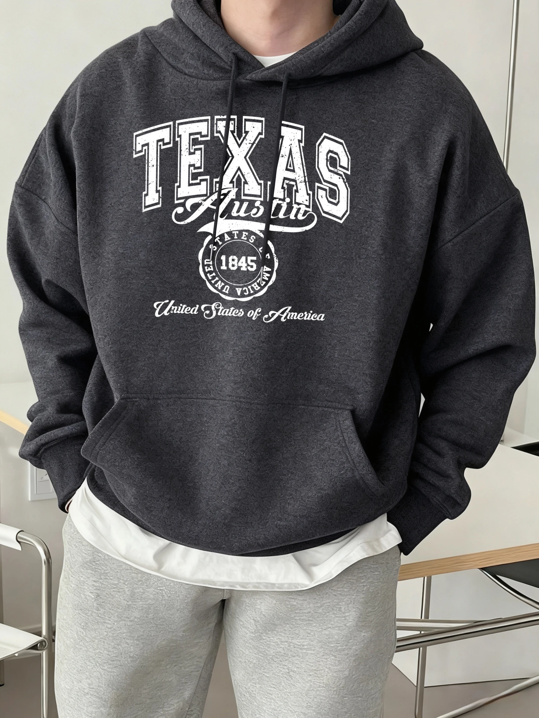 

Техасский Остин, США Америки, мужской пуловер с узором, мягкий повседневный осенний свободный уличный флисовый одяг с длинными рукавами и круглым вырезом