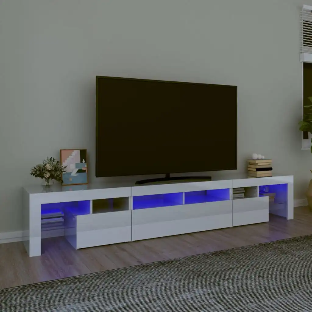 TV cabinet with bright white LED lights 230x36,5x40 cm