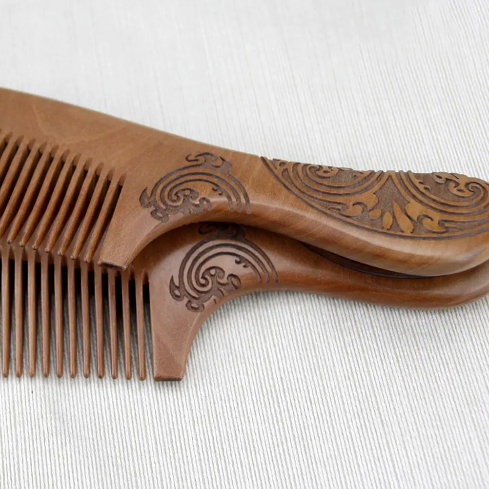

1Pcs Handheld Peach Wood Comb Double Carved Elegant Vintage Design Muscle Comfortable Smooth Surface Wooden Hair
