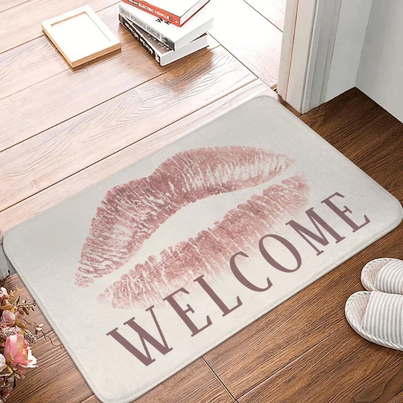 Rose Gold Glitter Sparkle Eyelashes Doormat Pink Lips Welcome Mat Beauty Hair Salon Floor Mat Bedroom Entryway Door Mat