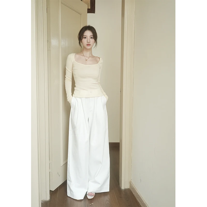 

SerioLudere повседневные широкие джинсы с высокой талией, женские свободные утягивающие белые повседневные брюки, осенние модные женские джинсы