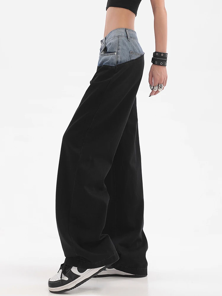 ReddaChic Color Block Wide Leg Denim Pants Women Creative Patchwork Casual High Waist Hiphop Baggy Jeans Vintage Y2k Streetwear