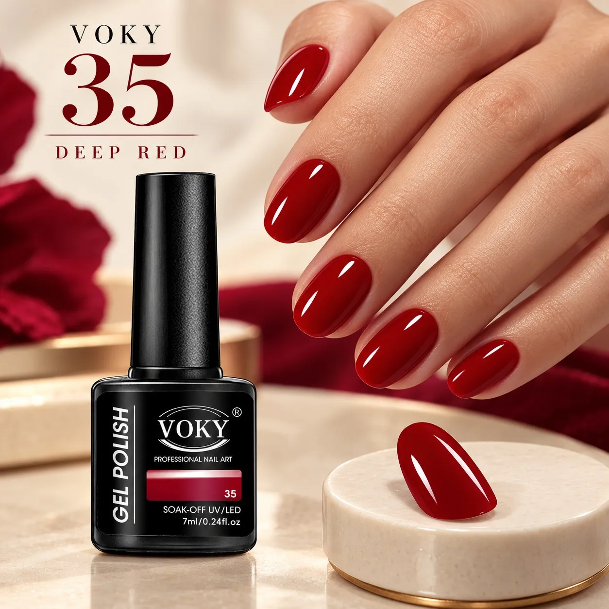 Deep Red Single Bottle Phototherapy Nail Polish, Professional Salon-Quality Uv Removable Gel, Rich and Pure Color, Smooth Texture, Easy to Apply, High Gloss Finish after Curing, Strong and Wear-Resistant Lacquer Film, Durable and Not Easy to Peel Off, Specifically for DIY Nail Art