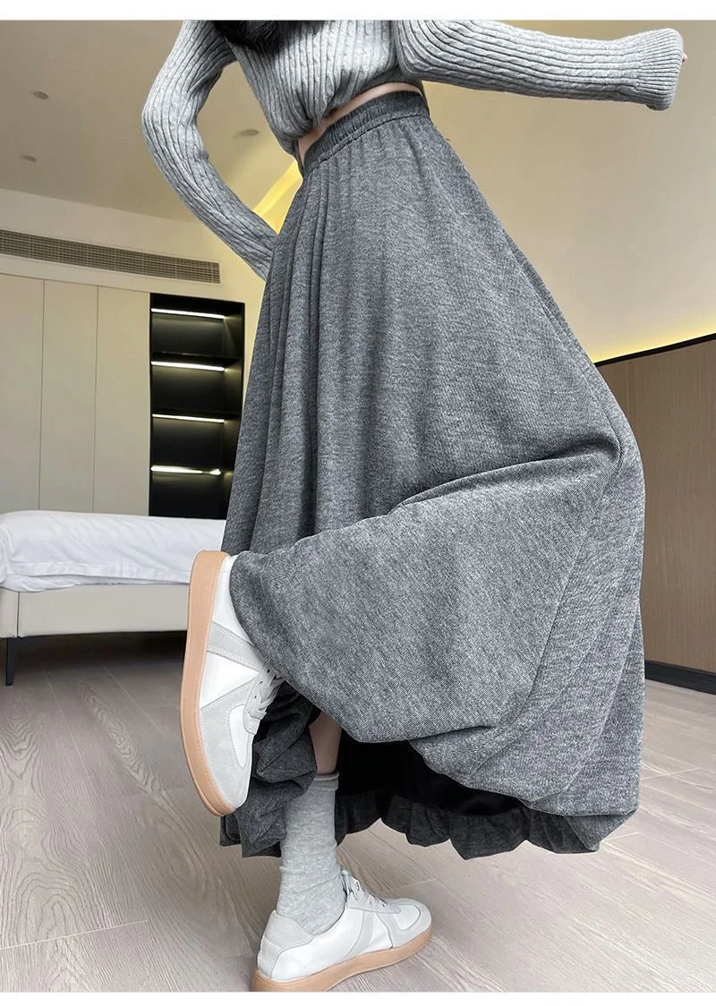 2026 Autumn Winter Women's Thick Bud Glutinous Rice Skirt Female Plus Velvet Skirt Long High Waist Short A-shaped Umbrella Skirt