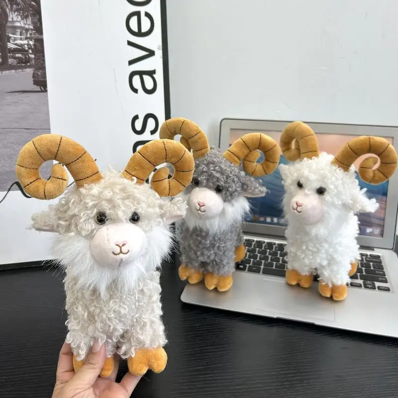 2026 NEW Soft Touch Fluffy Curly Horned Ram Plush Doll 20cm Cute Animal Stuffed Toy Children Present Bedroom Home Decor Ornament