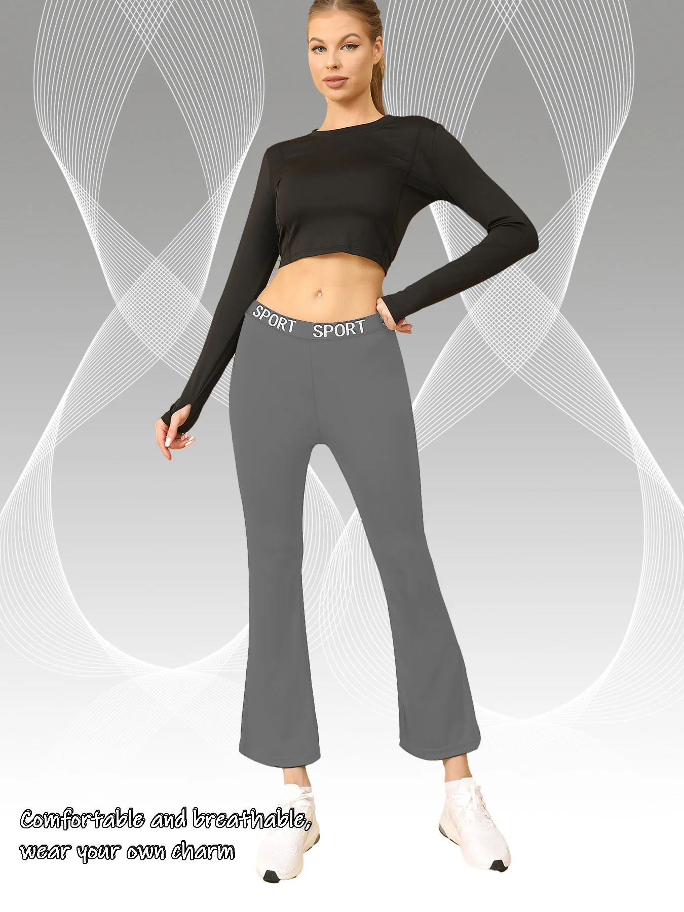 Pantalones de pierna ancha de cintura alta Pantalones acampanados de 9 pies para mujer Pantalones largos casuales versátiles drapeados adelgazantes