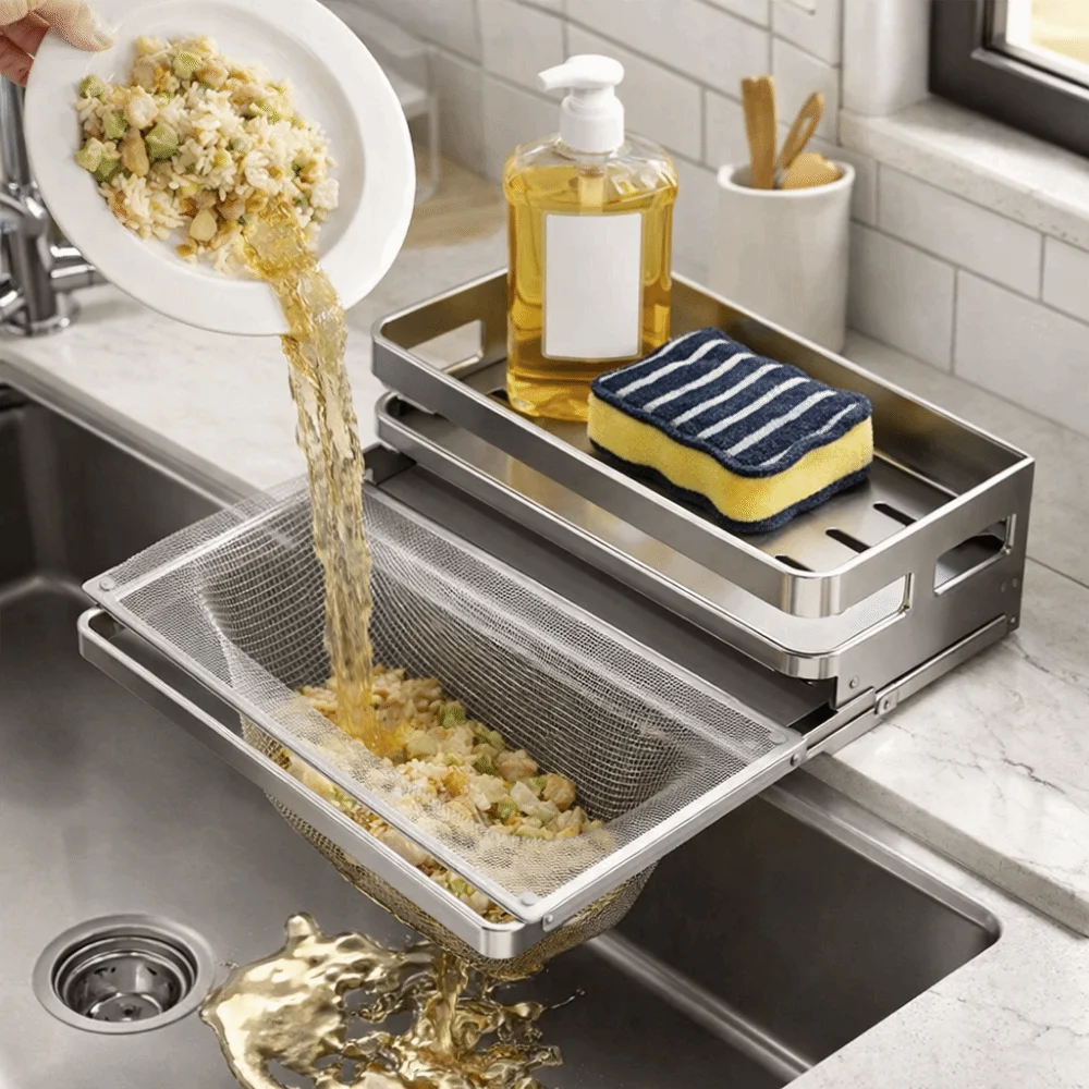

Large Capacity Kitchen Sink Drain Rack Waterproof Space Saving Self-Draining Sink Shelf with Water Tray Moisture-proof