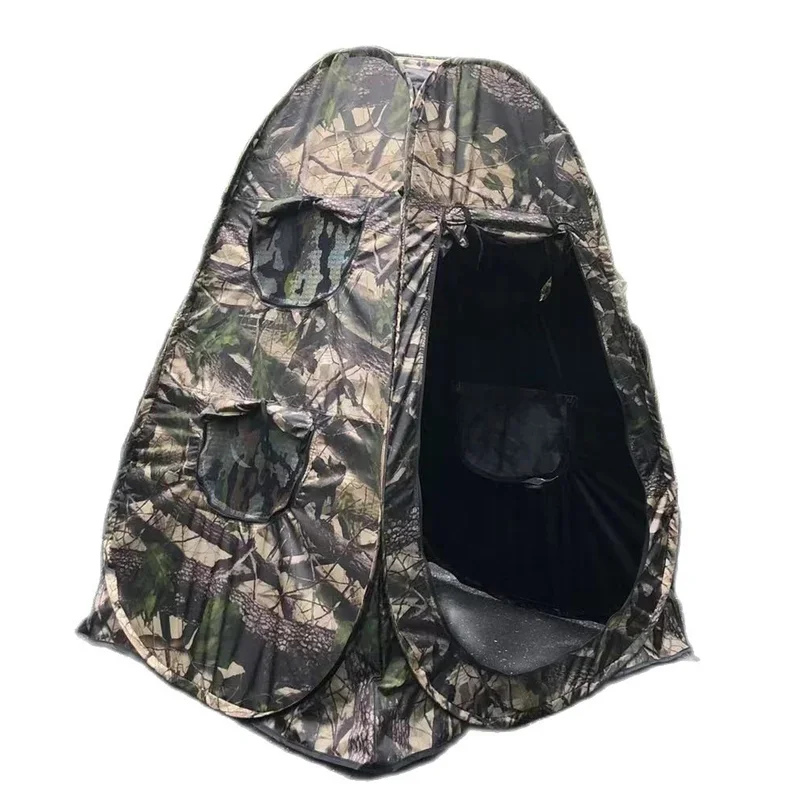 Single Person Pop Up Outdoor Photography Tent 3Sides 6Windows 360 Degree Watching Bird Portable Privacy Camouflage Black