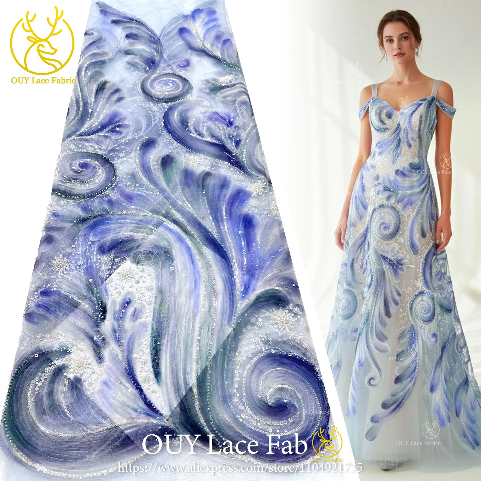2026 High-Quality New Fashion African Sequined Lace Fabric Nigerian Lace Fabric Suitable for Wedding Dresses and Evening Gowns
