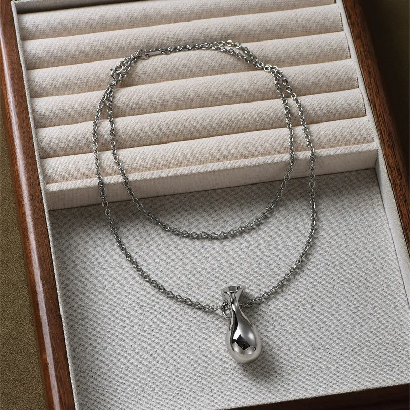 Fashion Popular Water Bottle Bag Copper Plated Platinum Pendant Necklace Woman Unique Design Jewelry Trendy 3