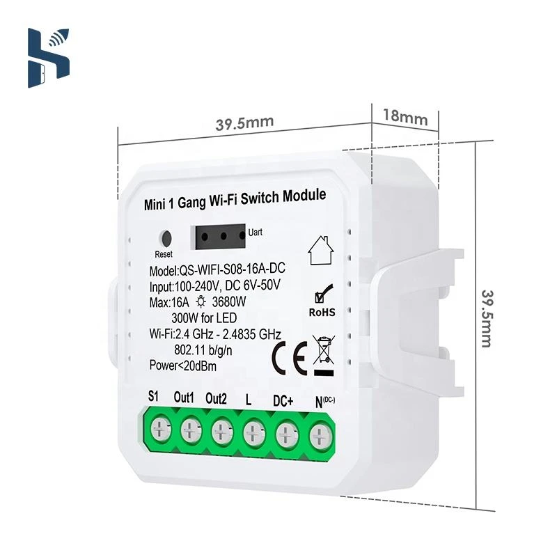 Tuya Smart WiFi Home Relay Switch Module 16A Alexa Voice Control RF Remote Control Wall Mini Circuit Breaker Dry Contact 12V 24V