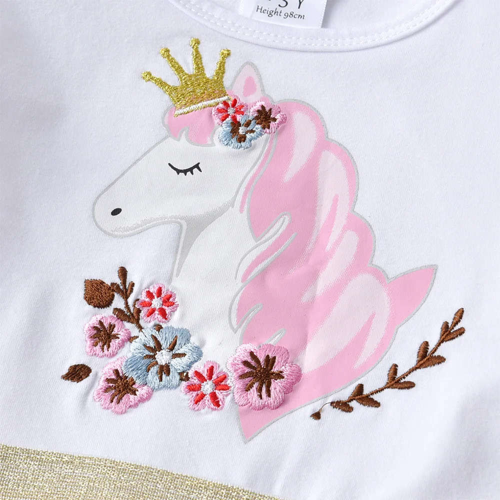 VIKITA Kinder Langarm Herbst Frühling Kleid Mädchen Licorne Blumendruck Cartoon Kleid Mädchen Unregelmäßige Mesh Tüll Prinzessin Kleider – Detail 5