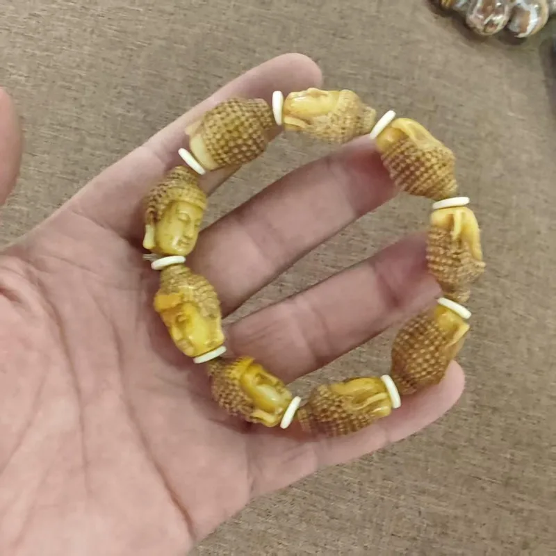 Boho Vintage Relief‑Carved Figurine Bead Bracelet Unisex Hand‑crafted White Washer Spacer Bead Ethnic Charm Wrist Decoration