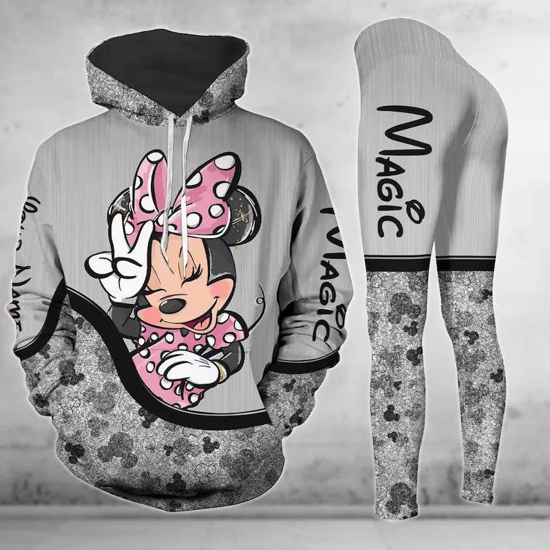 

Womens Hoodie Yoga Leggings Set Disney Funny Mickey Minnie Mouse Costumes Hoodie Leggings Sport Jogger Tracksuit