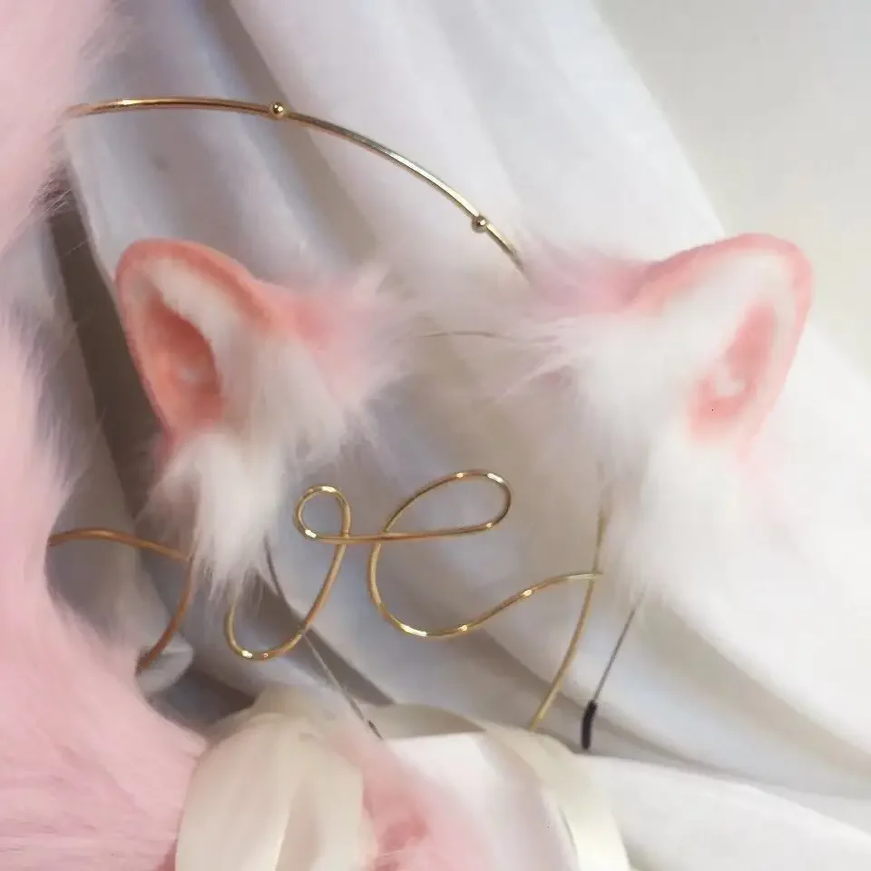Hecho a mano nueva bestia lechera Anime zorro rosa Lobo gato orejas cola aro para el pelo sombreros de Carnaval para Halloween Navidad Cosplay Prop