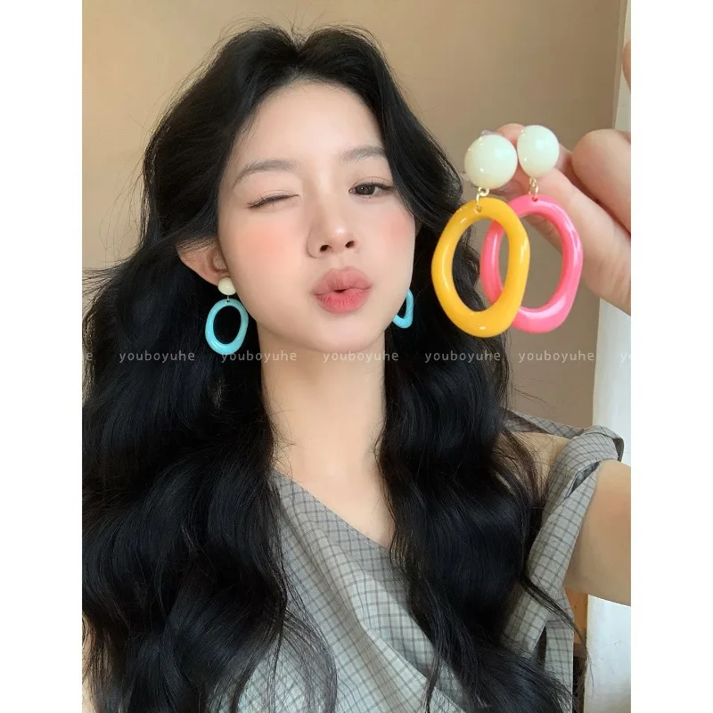 Earrings Colorful Hong Kong Style Oversized Beach Vacation Unique Resin Lightweight Comfortable Daily Party Women