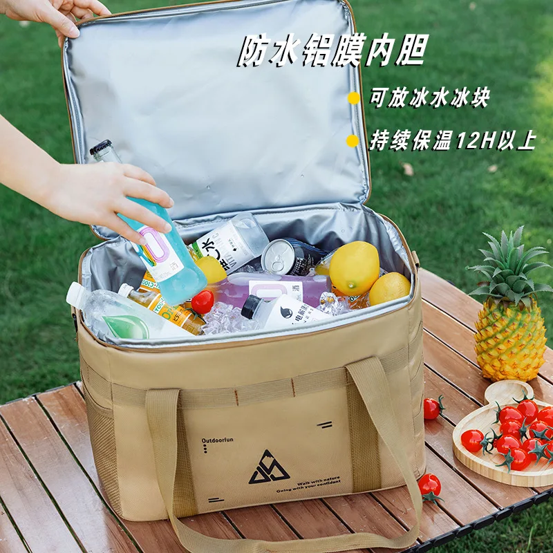 Multifunctional Camping Storage Bag with Insulated Cooler, Large Capacity Outdoor Gear Organizer Tote, Thermal Travel Ice Bag