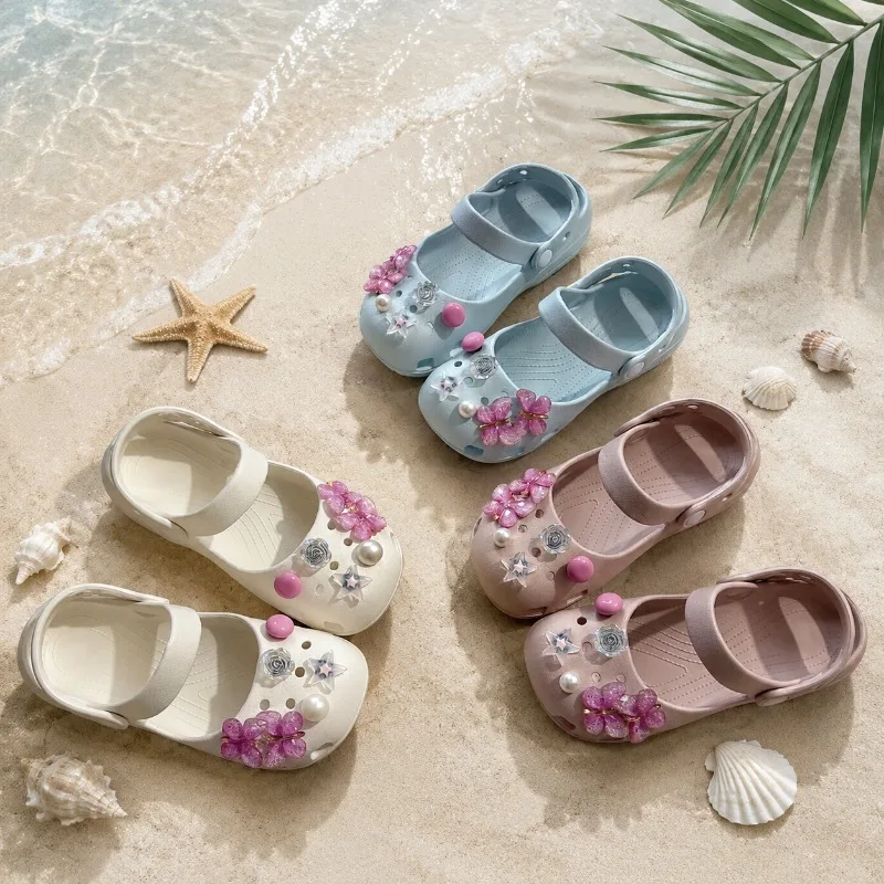 Girls Summer Beach Shoes Waterproof Soft Girls Casual Shoes EVA Non-Slip 2026 Summer New Kids Sandals with Sweet Floral