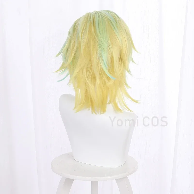 CyAnime Tokyo Revengers 린도 하이타니 가발 코스프레 의상 내열성 합성 머리 하이라이트 옐로우 그린 텐지쿠 남성 여성