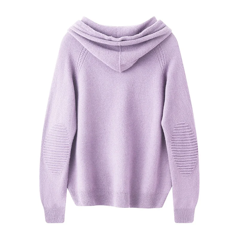 Women's Hoodies Sweater ,100% Wool，Casual Loose Long Sleeve Pullover，Autumn Winter Thick Fashion Warm Ladies Knitwears clothes